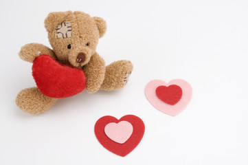 Valentine's Day Teddy Bear and Hearts