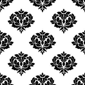 Seamless baroque style black floral pattern