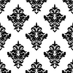 Black and white victorian floral seamless pattern