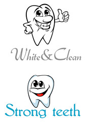 Happy smiling cartoon teeth for dental logo or emblem design