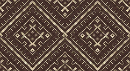 Tribal Aztec seamless pattern on the wool knitted texture