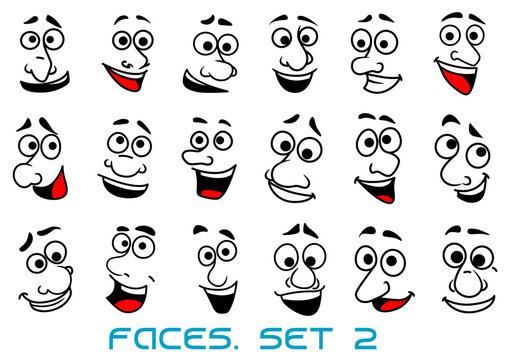 Cartoon human faces with happy emotions