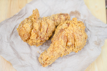 chicken fried on wooden table
