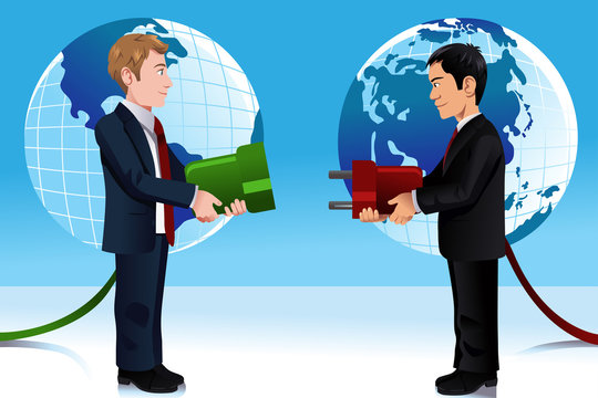 Business concept of connecting Eastern and Western world