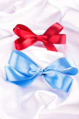 Blue and red ribbon satin bows