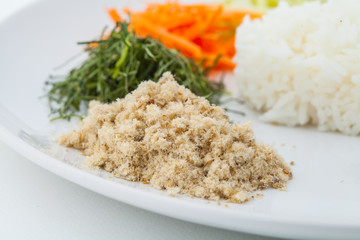 Nasi kerabu or kao yum, Southen Thai-Style rice with herbs and v