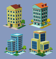 various cartoon style isometric building