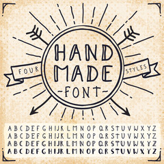 Handwriting Doodle Alphabet. Vector Hand Drawn Fonts