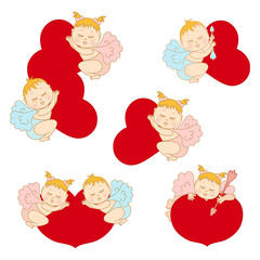 Set cupids with hearts