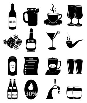 Pub drinking icons set
