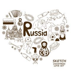 Russian symbols in heart shape concept
