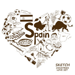 Naklejka premium Spanish symbols in heart shape concept