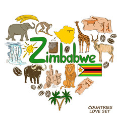 Zimbabwe symbols in heart shape concept