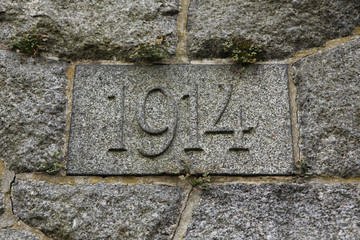 Year 1914 carved in the stone. The years of World War I.