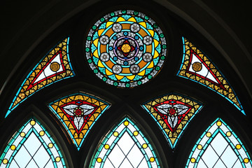 Stained glass window in the Riga Cathedral in Riga, Latvia.