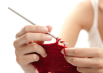 Woman crocheting