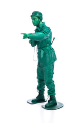 Man on a green toy soldier costume