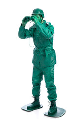 Man on a green toy soldier costume