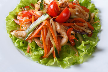 Warm salad with grilled chicken and vegetables macro