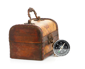 chest and compass isolated on white background