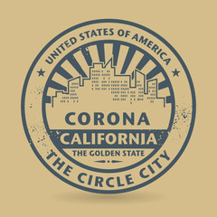 Grunge rubber stamp with name of Corona, California