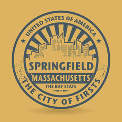 Grunge rubber stamp with name of Springfield, Massachusetts