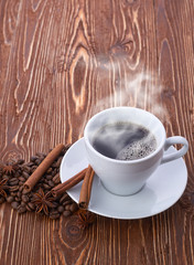 coffee cup with space on the wooden table