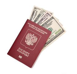 Fototapeta premium Russian passport with American dollars