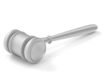 steel gavel and soundboard on white background. LAW concept