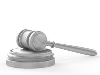 steel gavel and soundboard on white background. LAW concept