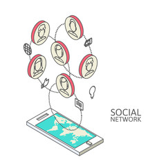 Conceptual image with social networks. Flat  isometric