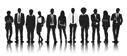 Silhouettes Business People Row Waiting Teamwork Concept
