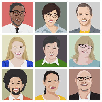 Vector Diverse Cheerful People's Faces Concept
