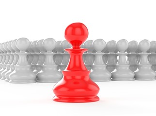 leadership concept red pawn forward white pawns team group
