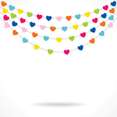 colorful heart shape flag with confetti design vector