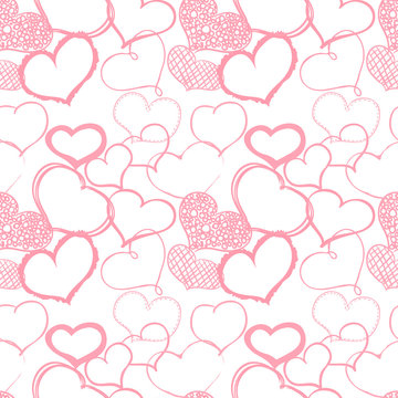 Pink Doodle Hearts Seamless Pattern