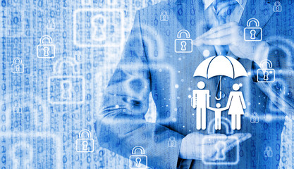 businessman protecting family Insurance concept