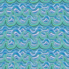 Seamless wavy pattern. Vector river ocean, wallpaper, ornament,