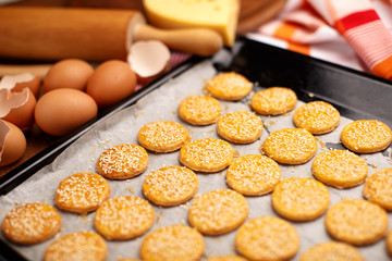 Cheese Biscuits on wooden background