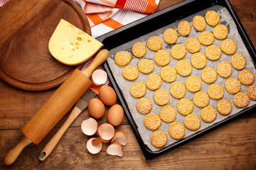 Cheese Biscuits on wooden background