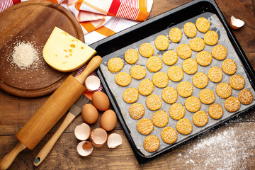 Cheese Biscuits on wooden background