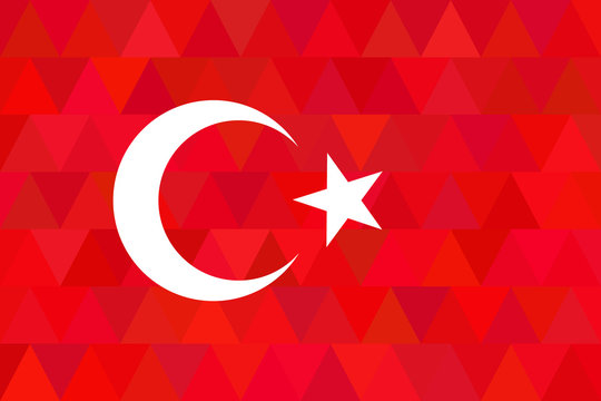 Turkey flag on unusual red triangles background. Original