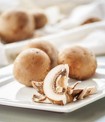 Mushrooms close up on white background