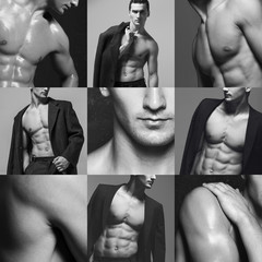 Fifty shades of grey male fashion concept. Collage (mosaic) of f