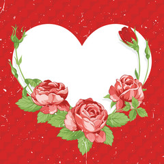 Valentine's Day vintage card with roses on scratched background