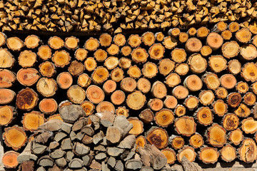 Stacked of firewood background