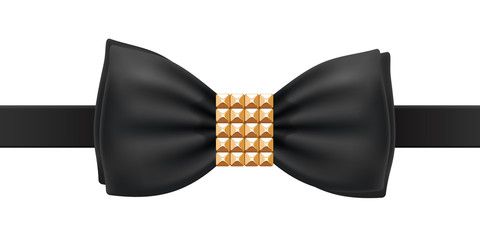 Black bow tie with square golden rivets brooch.