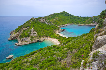 Famous 2 side Porto Timoni beach, Corfu, Greece