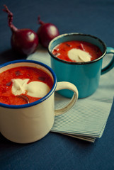 Ukrainian and russian national red soup borsch