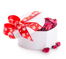 gift box ribbon red heart with flower petals